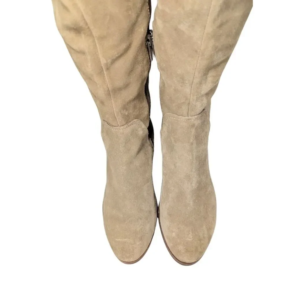 Vince Camuto 6 Beige Over The Knee Kochelda Block Heel Suede Boots